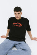 Men's Black "Wolffoxx Is Here" Front & Back Print Heavyweight Cotton Tee | Wolffoxx