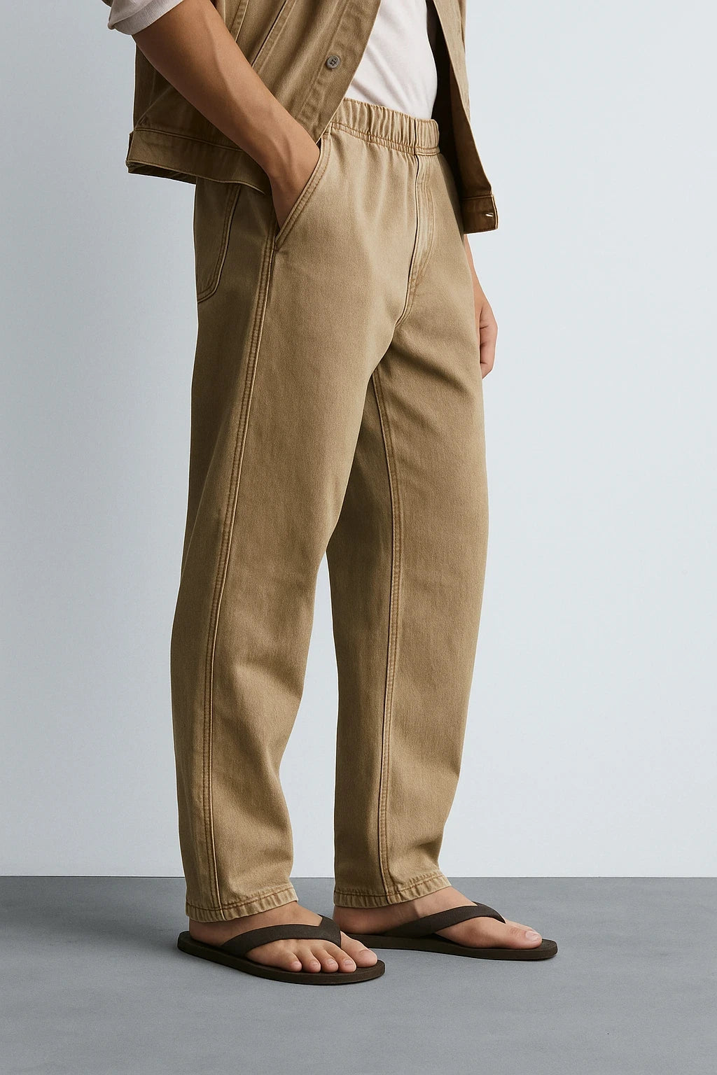 Wolffoxx Vintage Camel Loose-Fit Pull-On Denim Pants