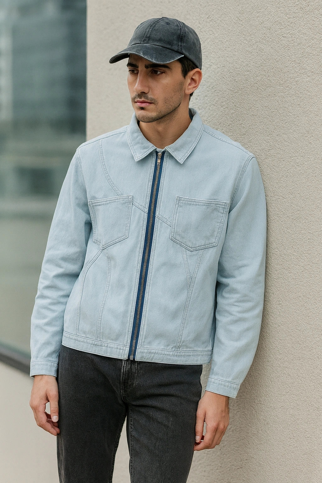 Wolffoxx Light Wash Zipper Denim Jacket for Men