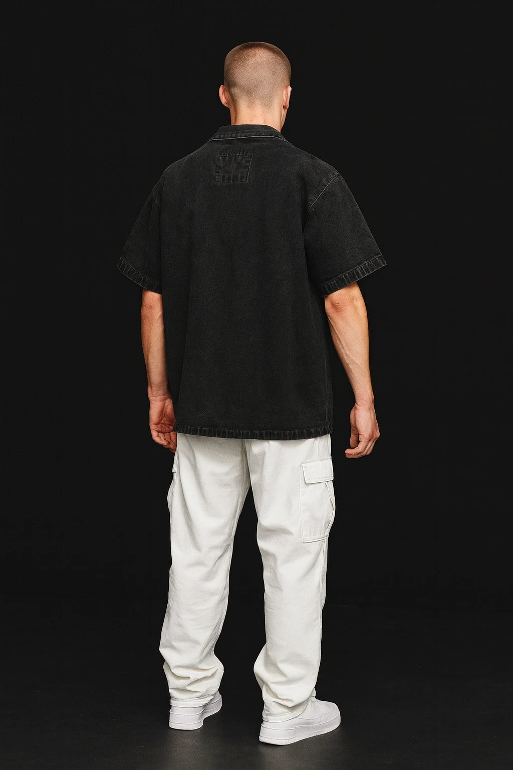 Wolffoxx Washed Black Short-Sleeve Denim Overshirt