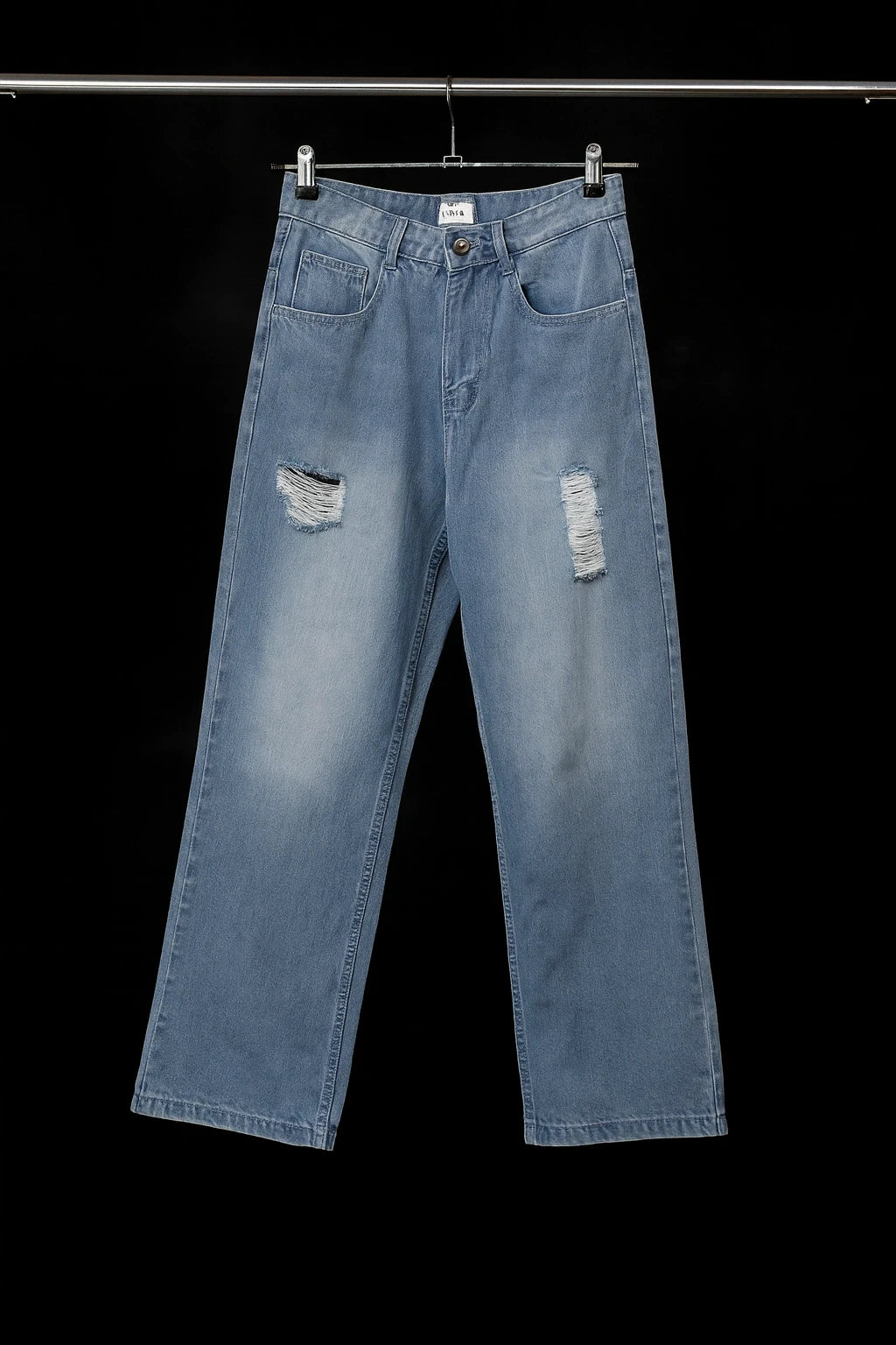 Men's Ice Blue Ripped Relaxed Fit Denim Pants | Wolffoxx