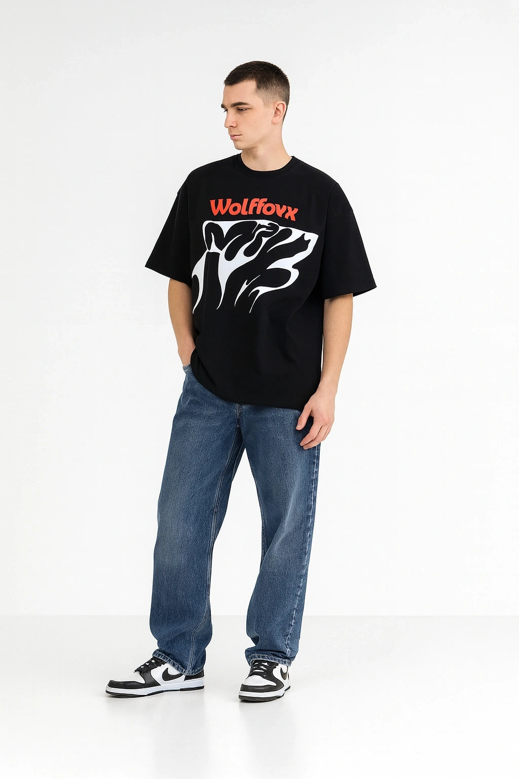 Wolffoxx Black Tribal Bear Graphic Oversized T-Shirt