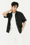 Wolffoxx Black Snap-Button Short Sleeve Denim Shirt