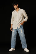 Men's Ice Blue Ripped Relaxed Fit Denim Pants | Wolffoxx