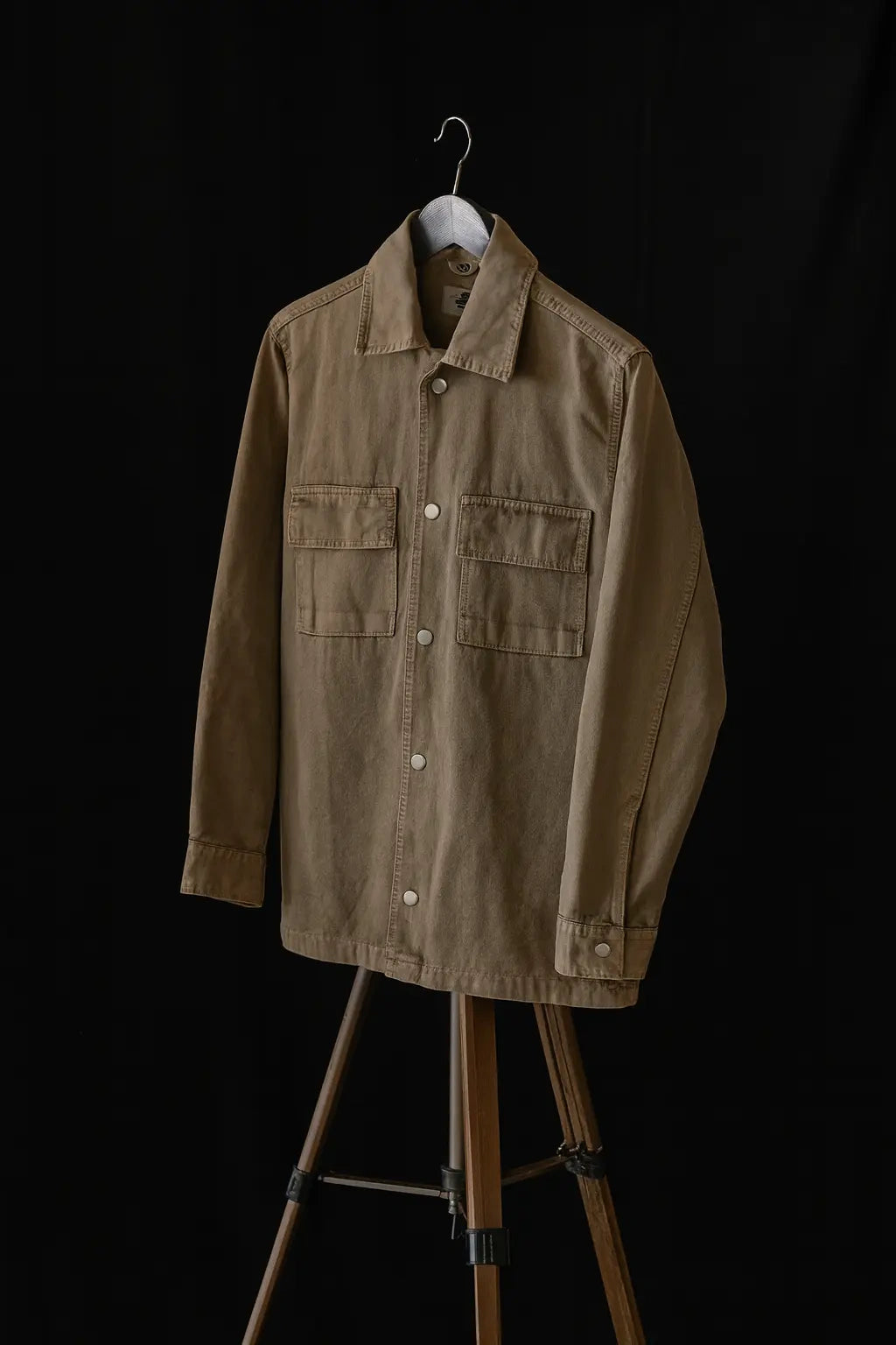 Men's Khaki Brown Button-Front Denim Shacket | Wolffoxx