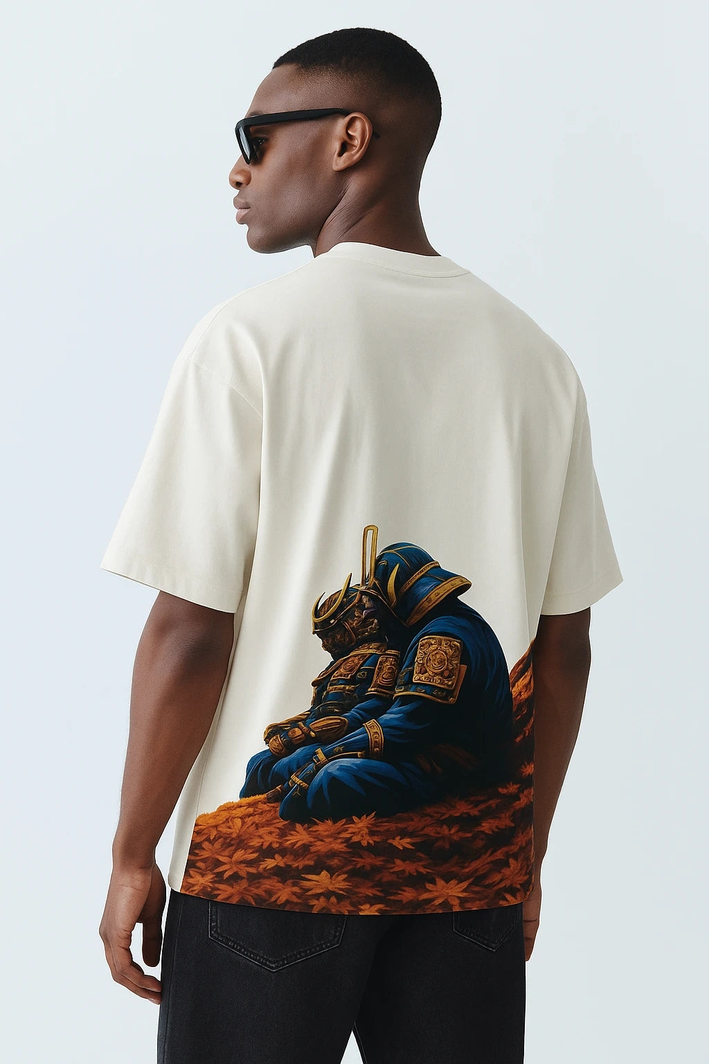 Wolffoxx Off-White "Samurai" Dragon Graphic Oversized T-Shirt