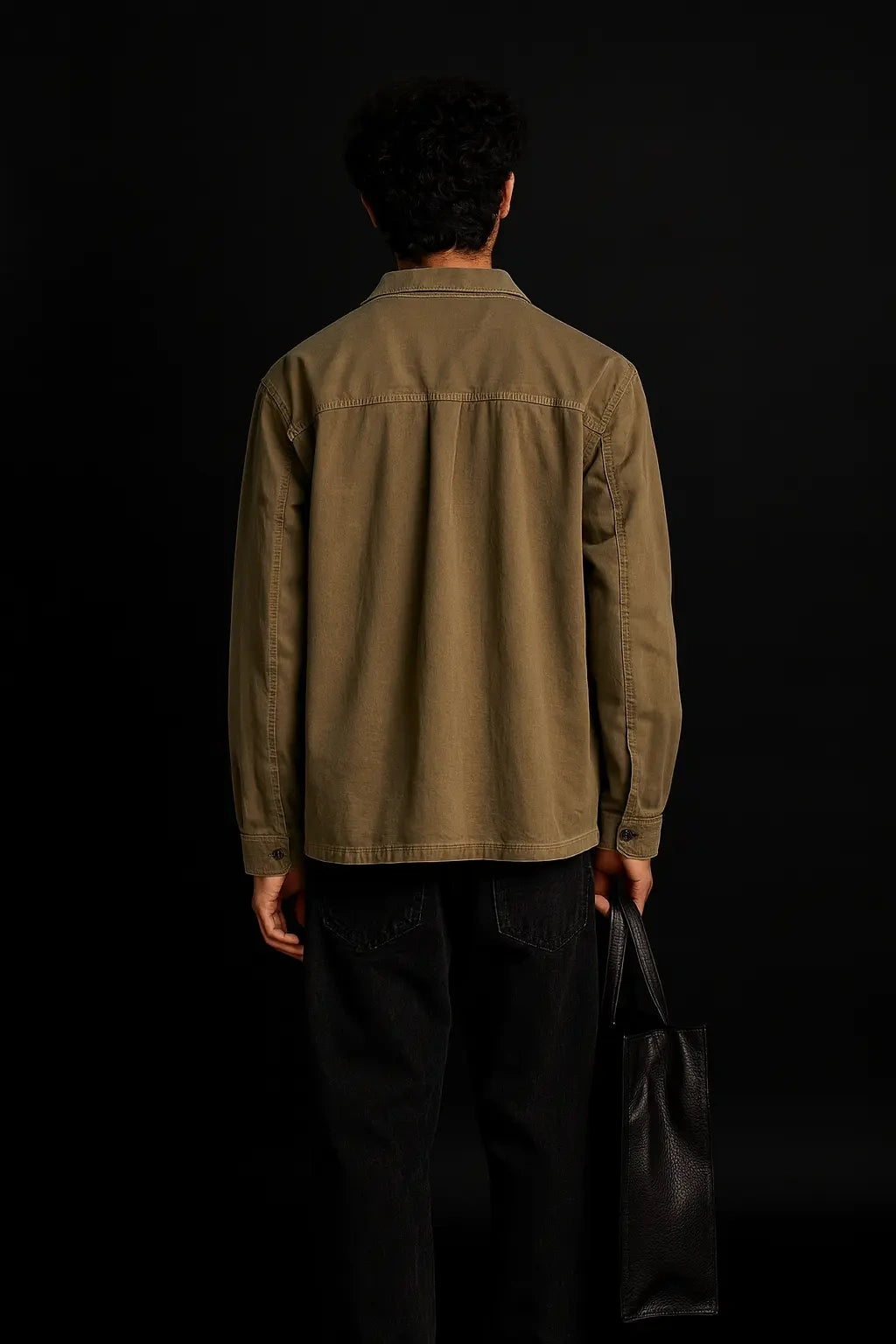 Men's Khaki Brown Button-Front Denim Shacket | Wolffoxx
