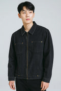 Men's Dark Charcoal Zip-Front Trucker Denim Jacket | Wolffoxx