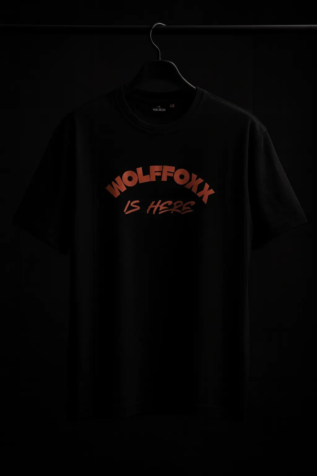 Men's Black "Wolffoxx Is Here" Front & Back Print Heavyweight Cotton Tee | Wolffoxx