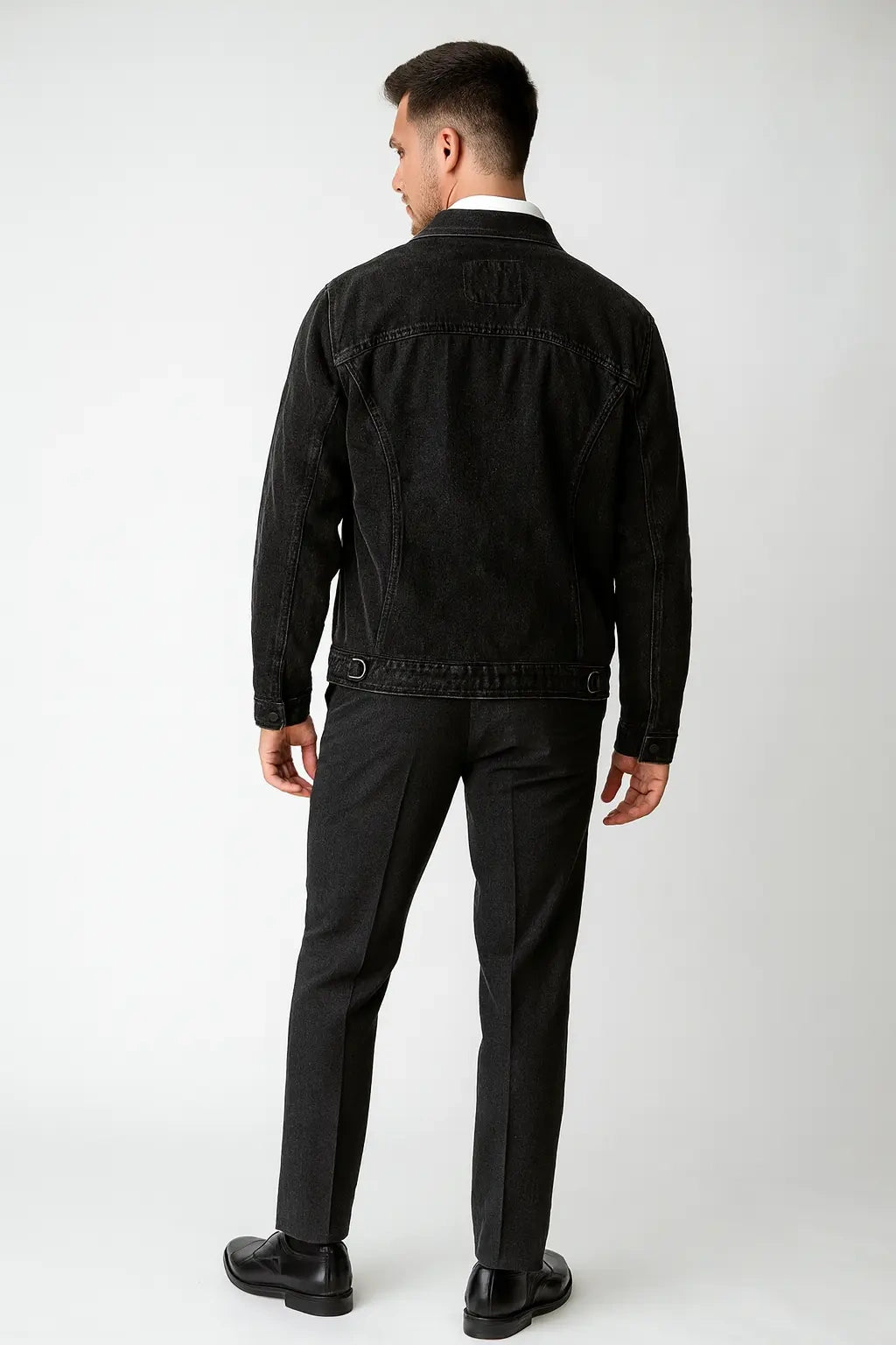 Men's Dark Charcoal Zip-Front Trucker Denim Jacket | Wolffoxx