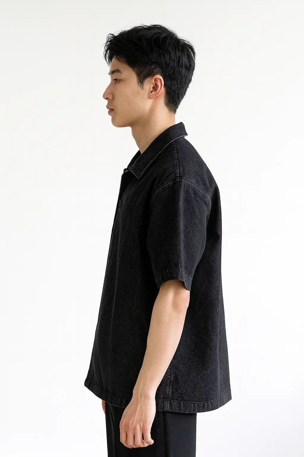 Wolffoxx Black Snap-Button Short Sleeve Denim Shirt