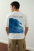 Wolffoxx White "Ocean Is Yours" Graphic Oversized T-Shirt