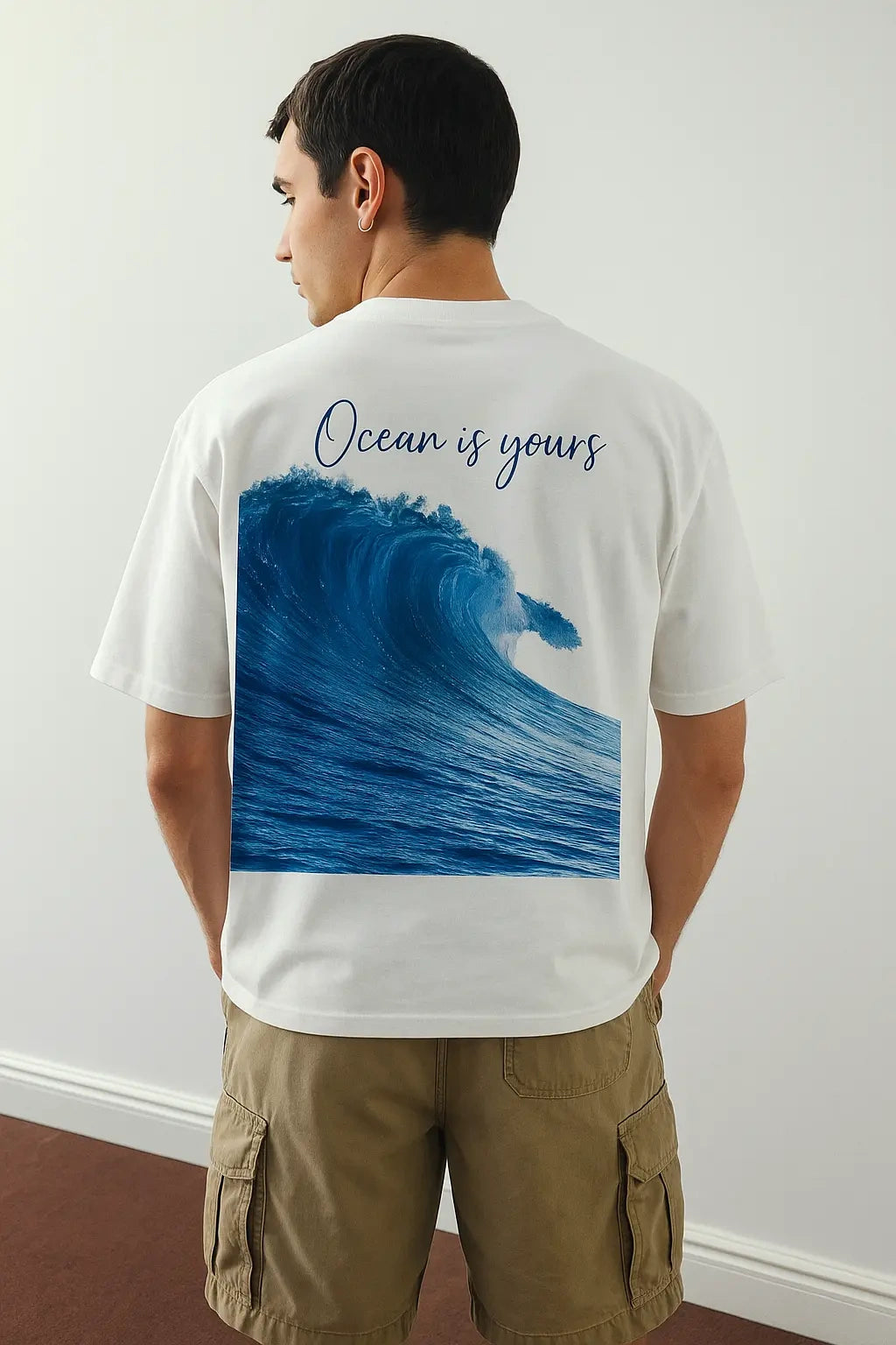 Wolffoxx White "Ocean Is Yours" Graphic Oversized T-Shirt