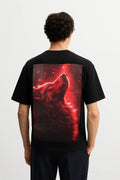 Wolffoxx Black Oversized Red Wolf Graphic T-Shirt