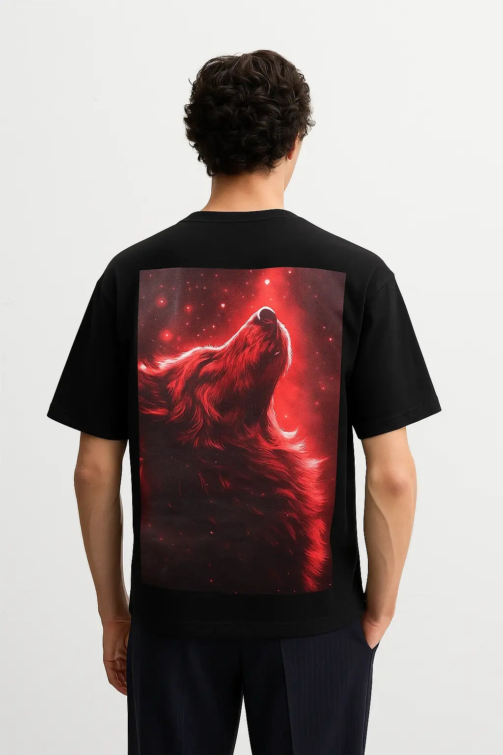 Wolffoxx Black Oversized Red Wolf Graphic T-Shirt