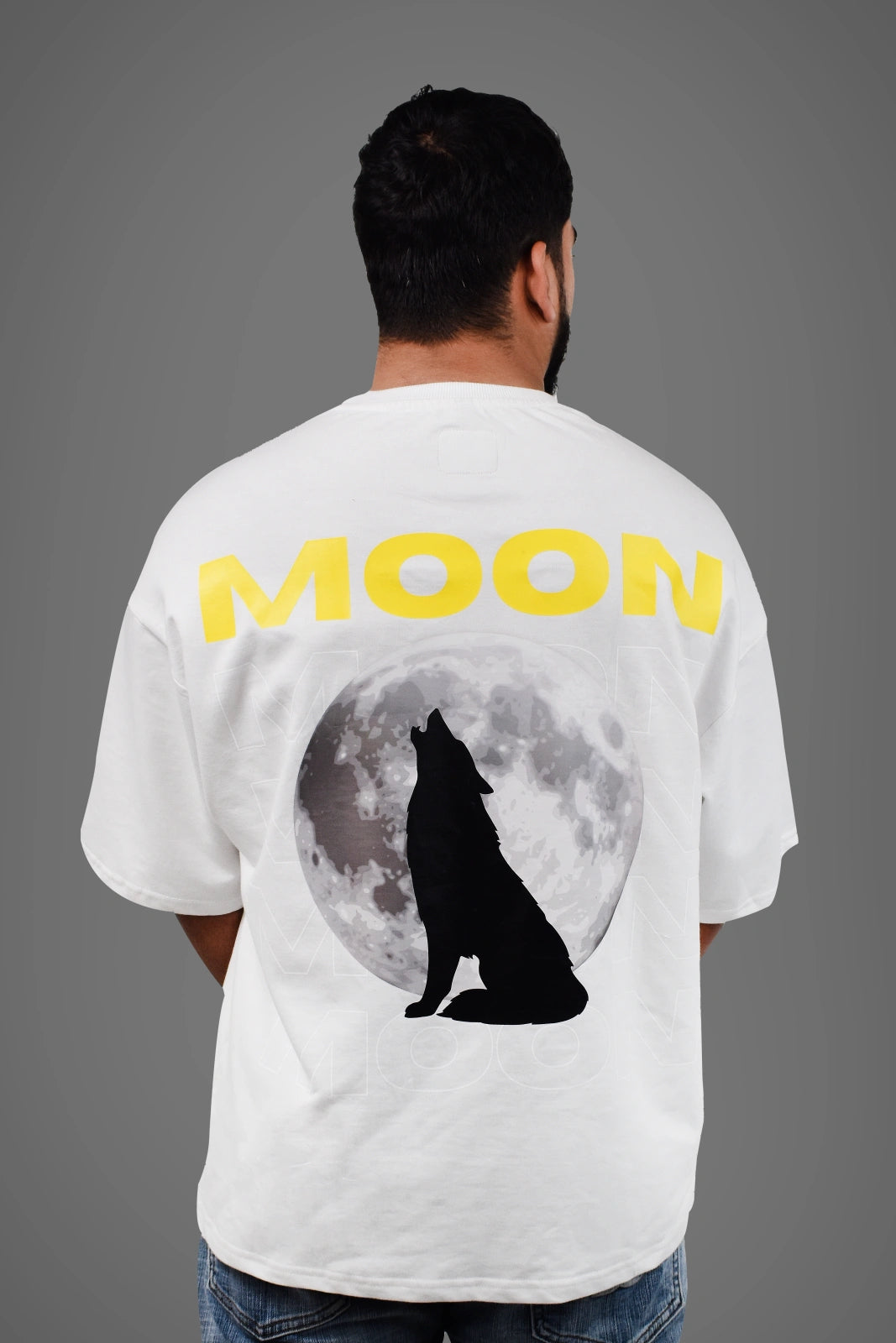 Wolffoxx White "Howling Wolf & Moon" Graphic Oversized T-Shirt