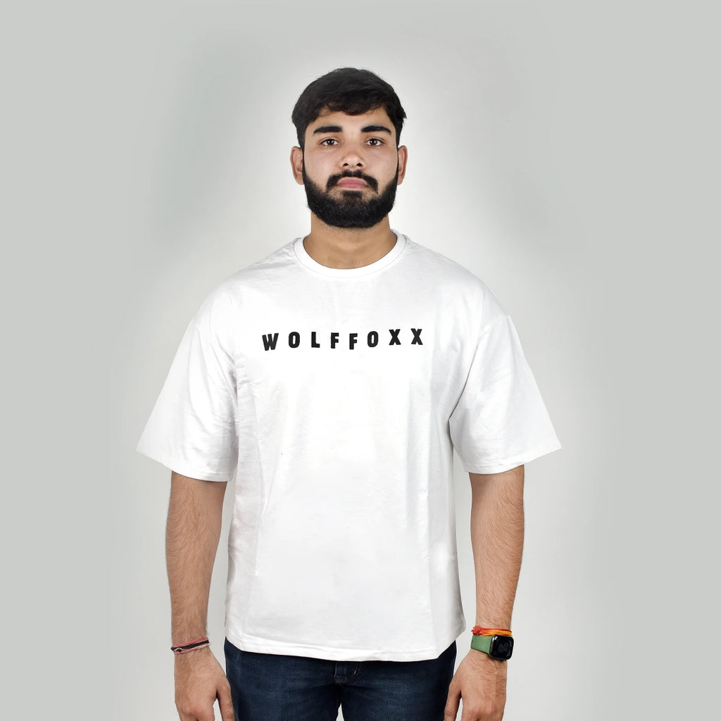 Wolffoxx White "Howling Wolf & Moon" Graphic Oversized T-Shirt