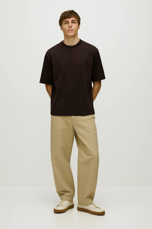 Men's Chocolate Brown Monogram Back Patch Oversized Cotton Tee | Wolffoxx