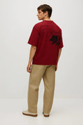 Wolffoxx Maroon Signature Cursive Wolf Back-Print Oversized T-Shirt