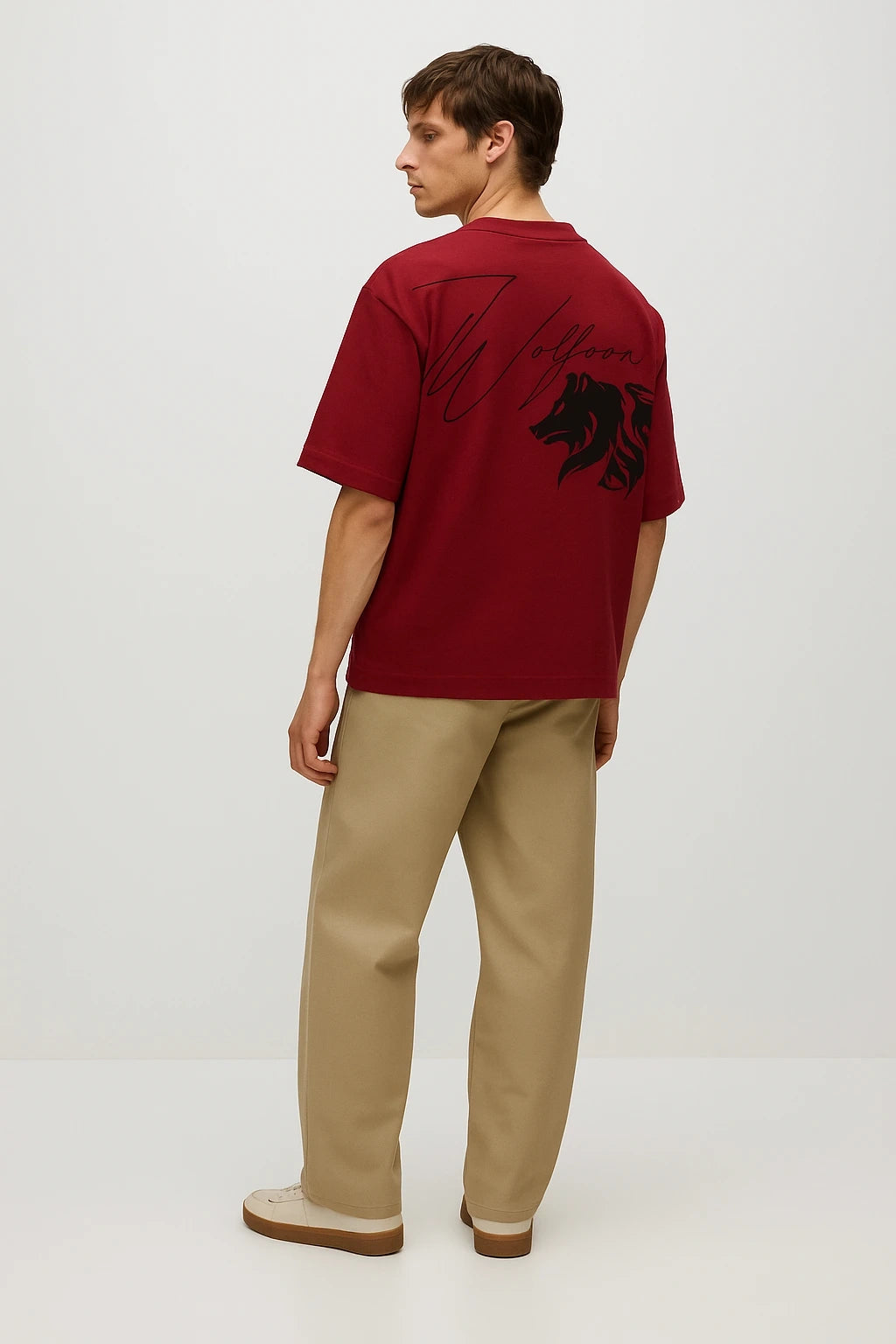 Wolffoxx Maroon Signature Cursive Wolf Back-Print Oversized T-Shirt