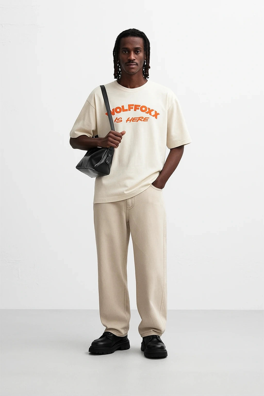 Wolffoxx Cream "Wolffoxx Is Here" Oversized Graphic T-Shirt