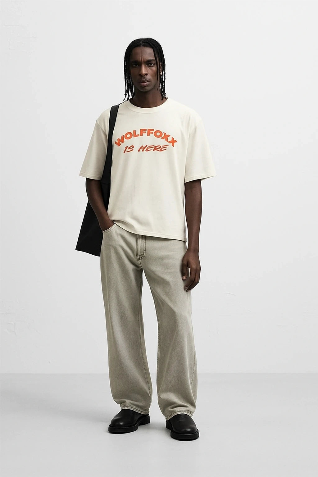 Wolffoxx Cream "Wolffoxx Is Here" Oversized Graphic T-Shirt