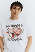 Wolffoxx White "My Brain Is Screaming" Relaxed Fit T-Shirt