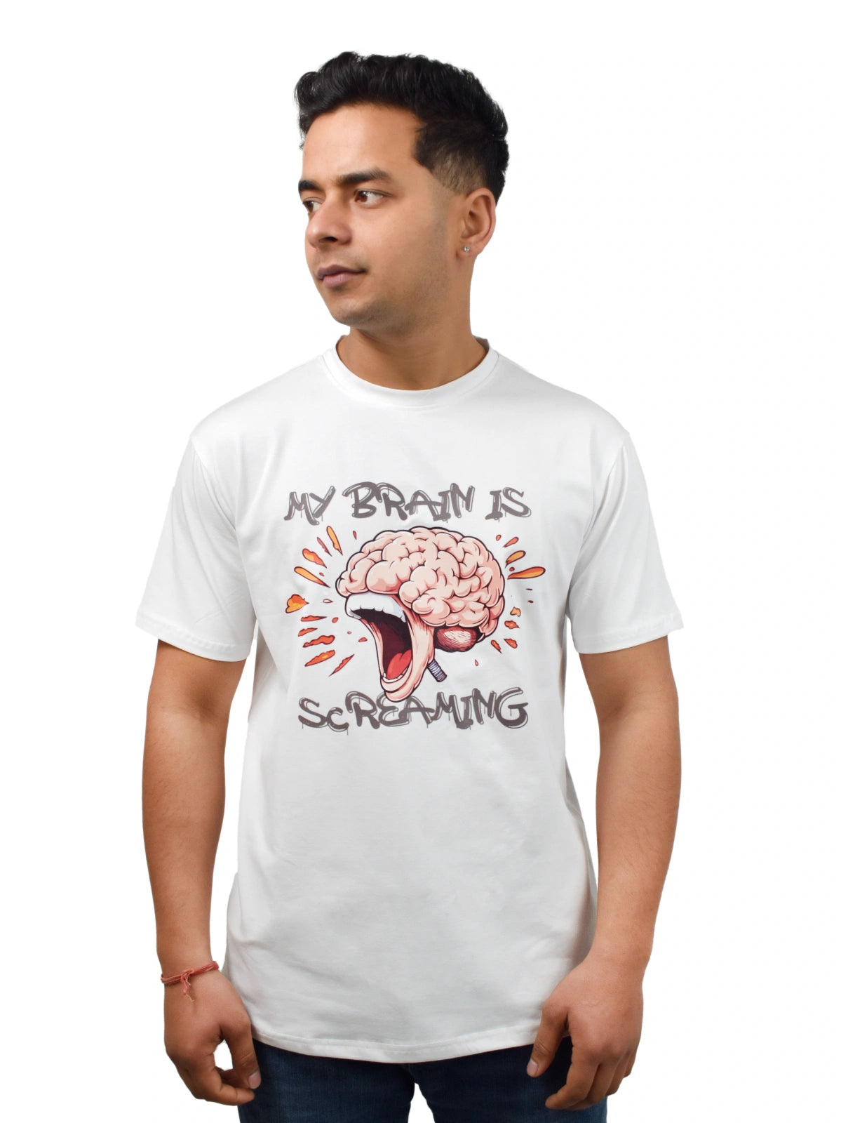 Wolffoxx White "My Brain Is Screaming" Relaxed Fit T-Shirt