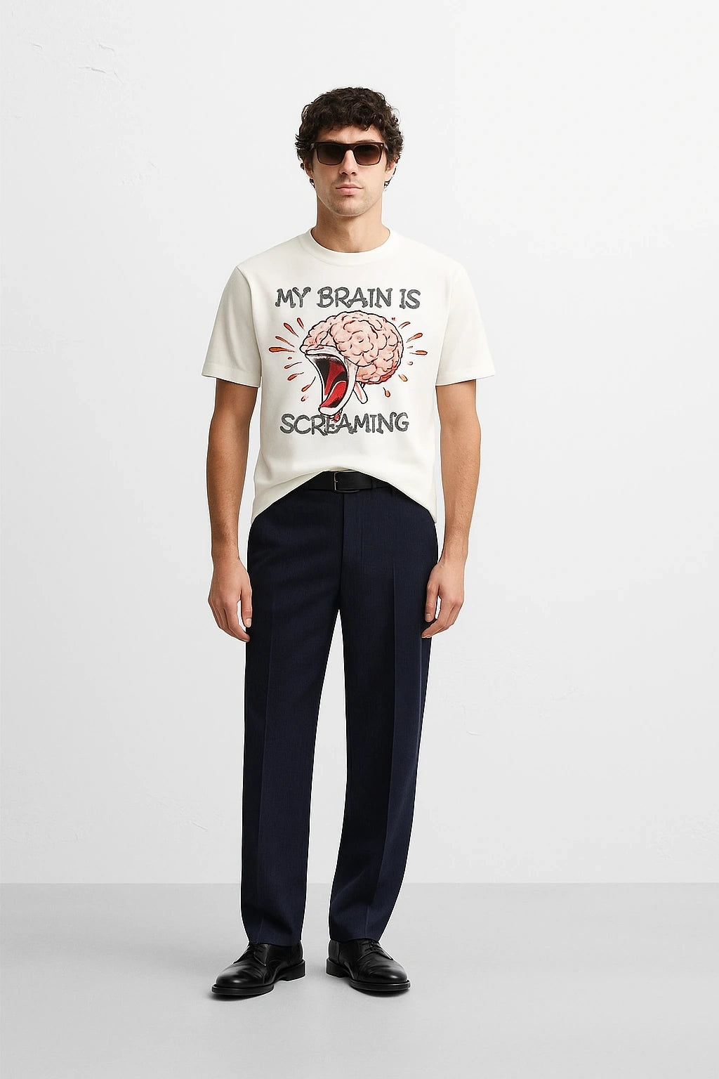 Wolffoxx White "My Brain Is Screaming" Relaxed Fit T-Shirt