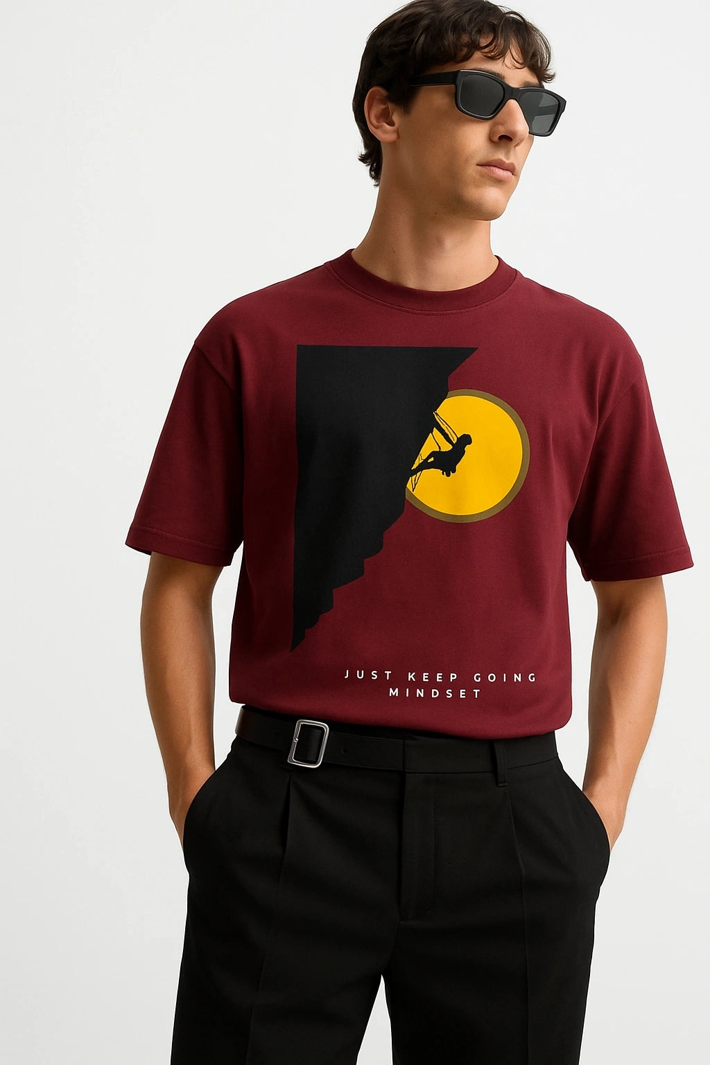 Wolffoxx Maroon "Just Keep Going" Graphic Oversized T-Shirt