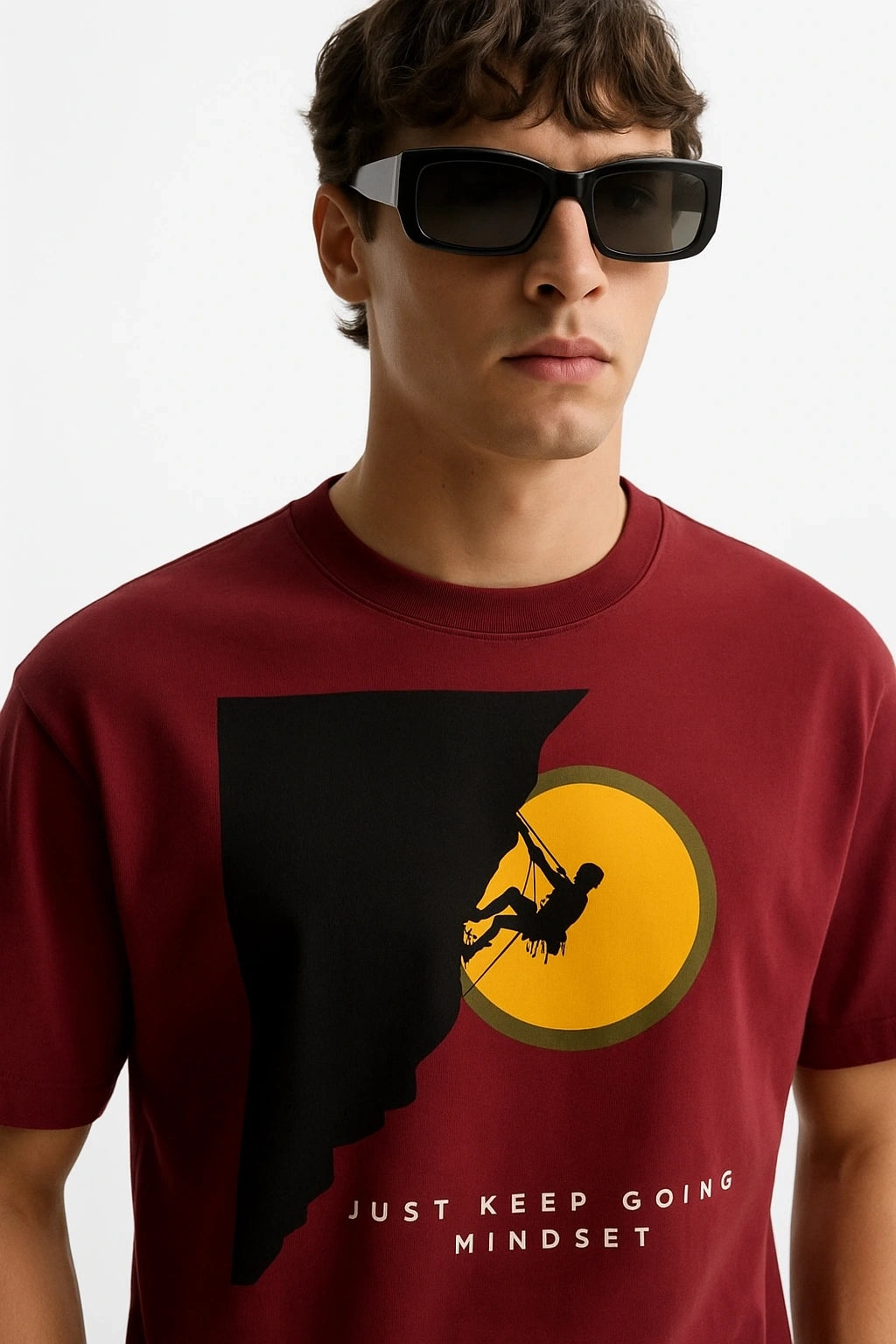 Wolffoxx Maroon "Just Keep Going" Graphic Oversized T-Shirt
